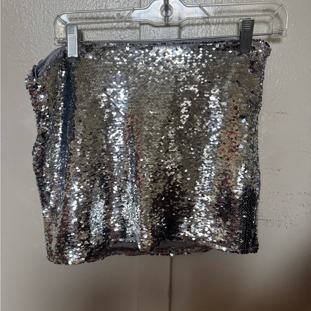 Mango Silver Sequin Mini Skirt
